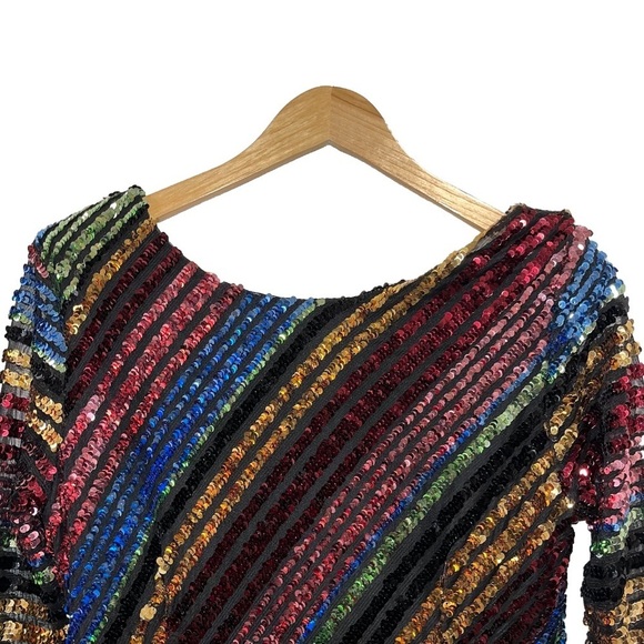 ALCOOLIQUE Sequin Mini Dress Multicolor Rainbow Size 12 Holiday Cocktail Party - Picture 6 of 16